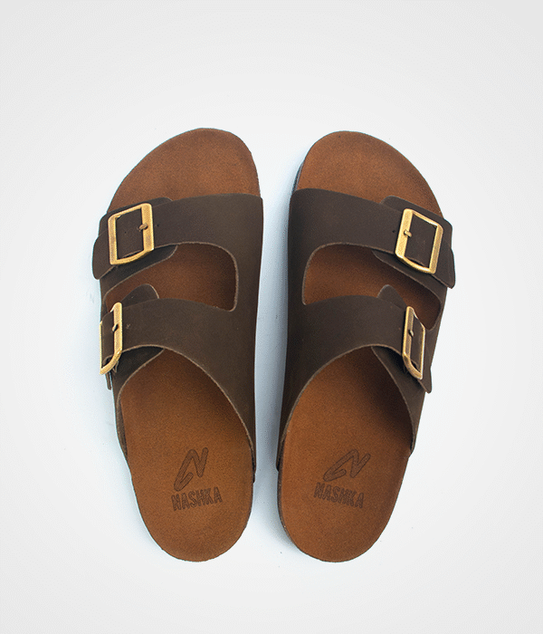 Men "Double strap"Slipper "Brwon Matt"